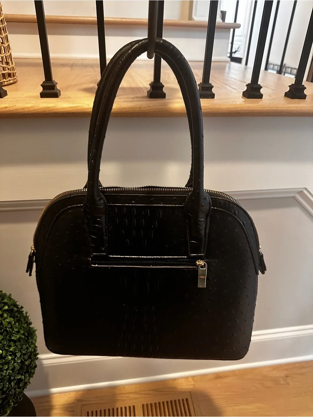 Classic Black Faux Croc Dome Handbag - Brand Unknown